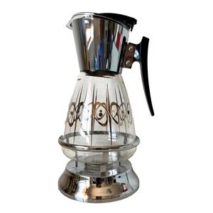 Vintage 1960's Colony Glass Silver Abstract Coffee Carafe Original Candle Base
